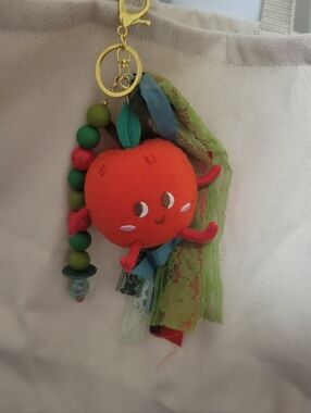 Fun OOAK Repurposed Spritz Felt Apple Red And Green Bag Charm